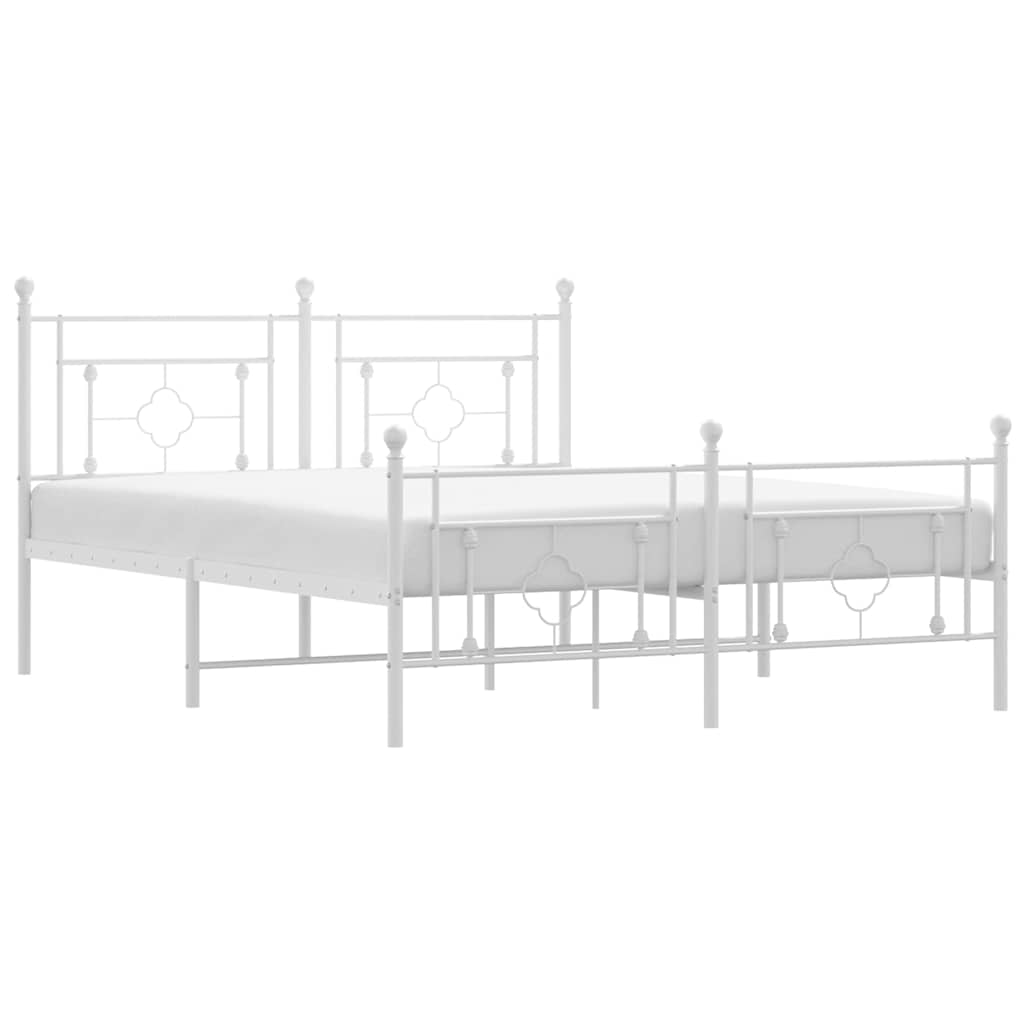 vidaXL Metalowa rama łóżka z wezgłowiem i zanóżkiem, biała, 150x200 cm