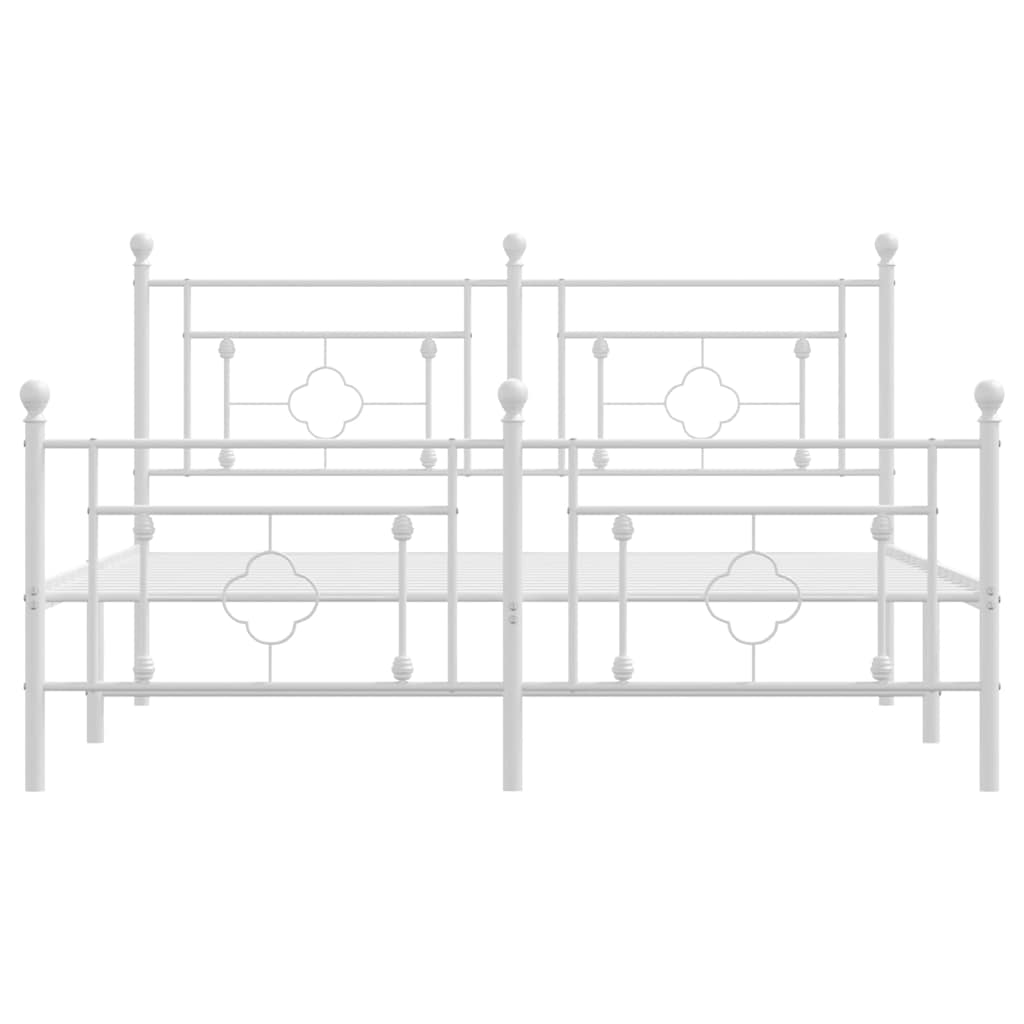 vidaXL Metalowa rama łóżka z wezgłowiem i zanóżkiem, biała, 150x200 cm