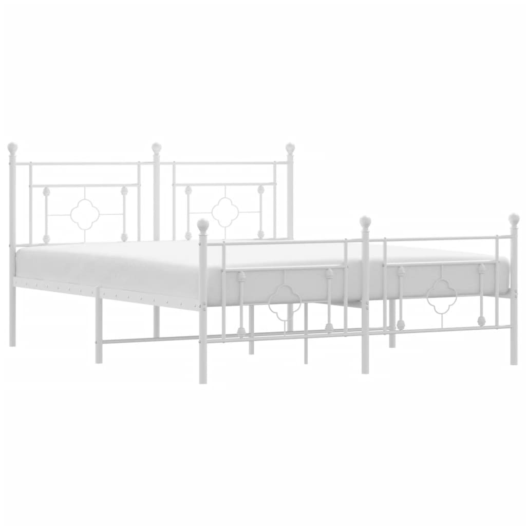 vidaXL Metalowa rama łóżka z wezgłowiem i zanóżkiem, biała, 160x200 cm