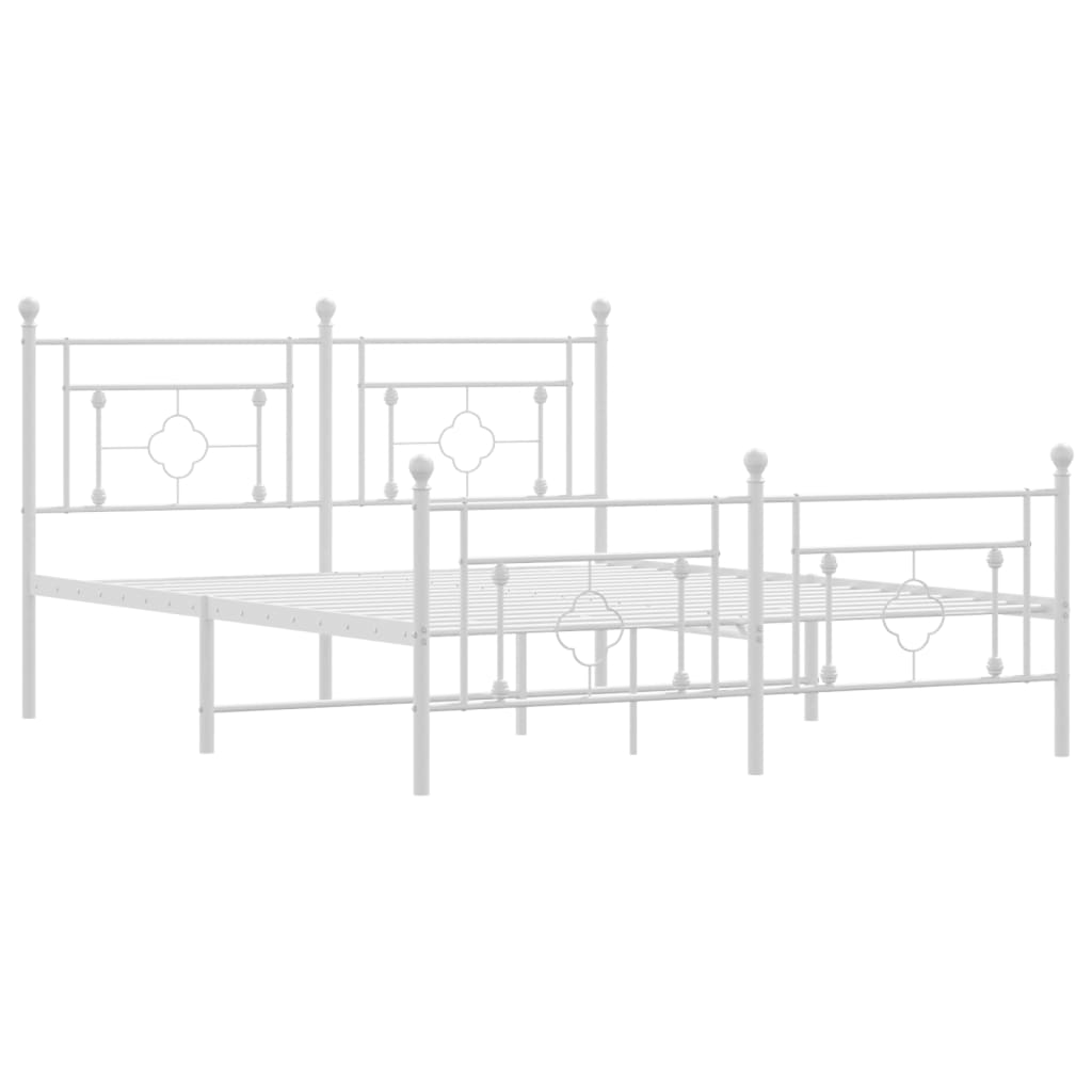 vidaXL Metalowa rama łóżka z wezgłowiem i zanóżkiem, biała, 160x200 cm