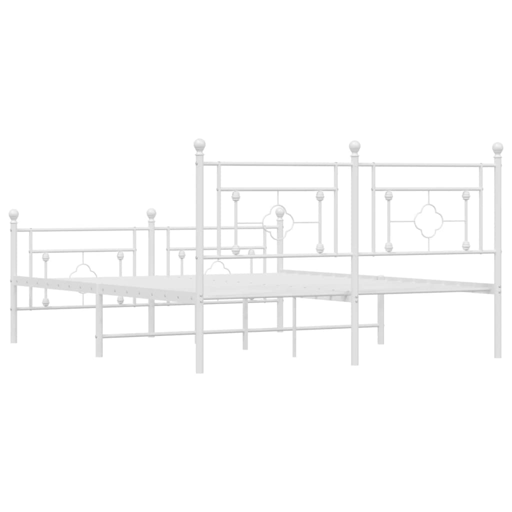 vidaXL Metalowa rama łóżka z wezgłowiem i zanóżkiem, biała, 160x200 cm