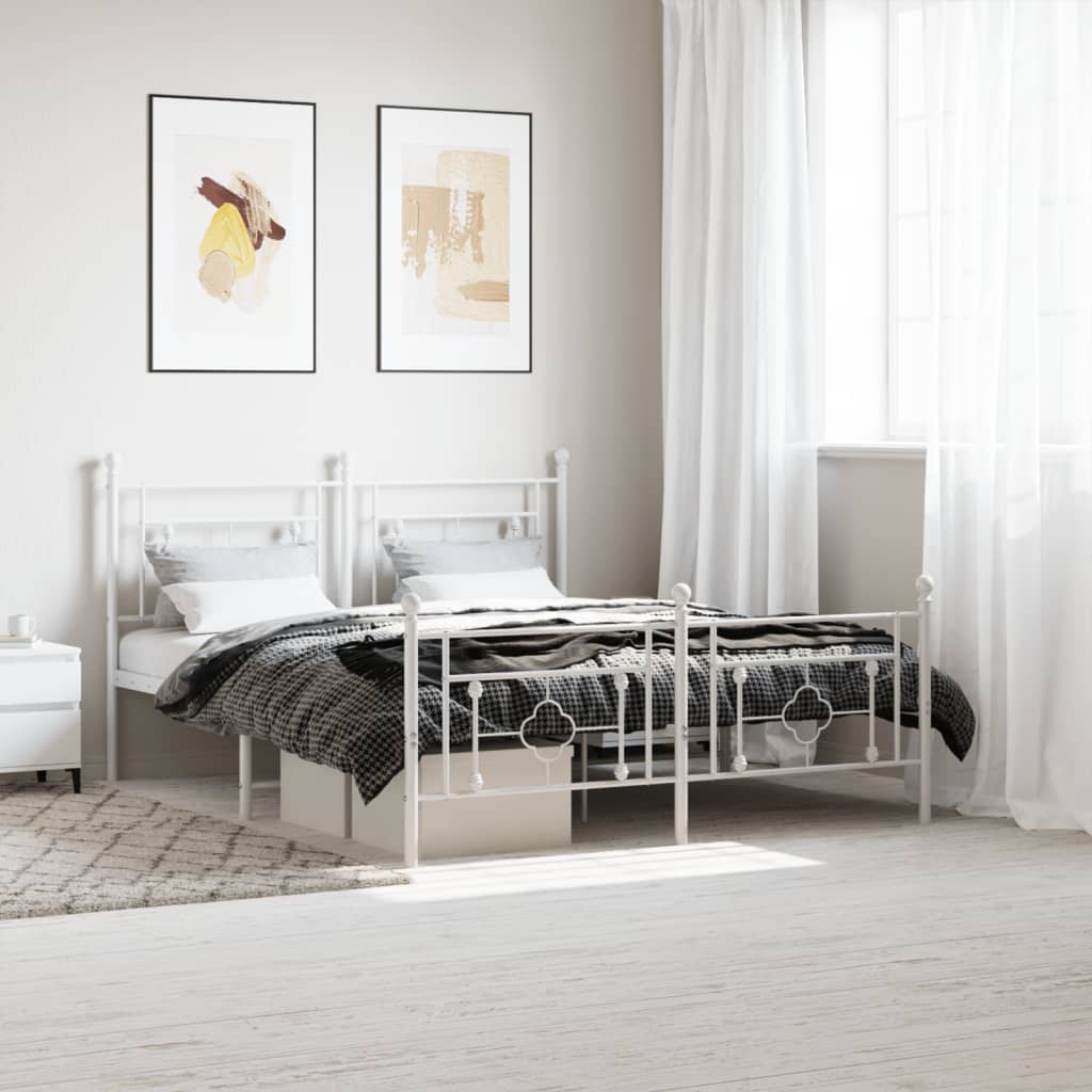 vidaXL Metalowa rama łóżka z wezgłowiem i zanóżkiem, biała, 160x200 cm