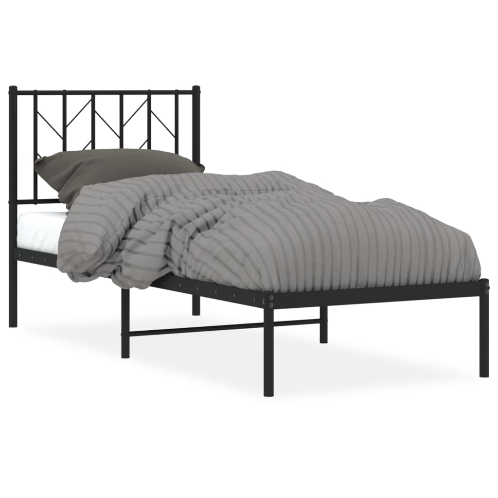 vidaXL Metalowa rama łóżka z wezgłowiem, czarna, 75x190 cm