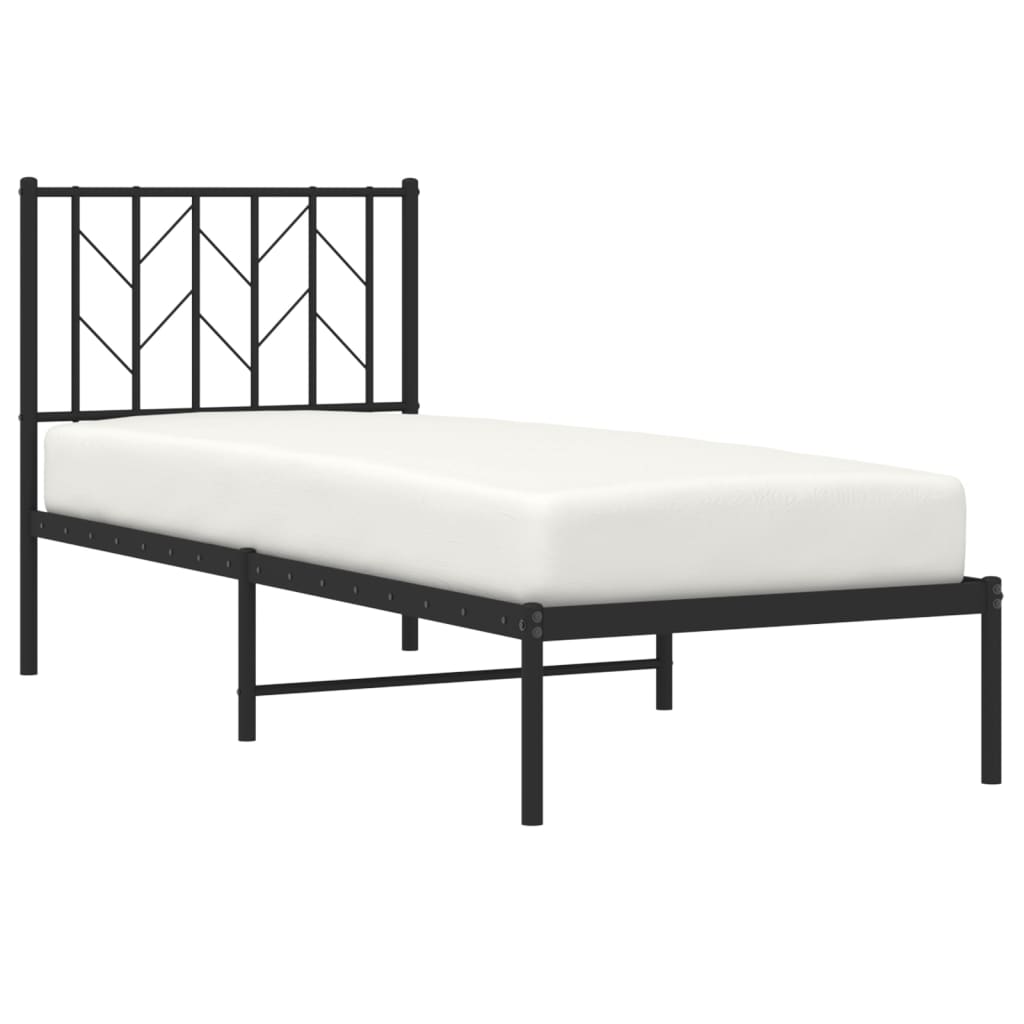 vidaXL Metalowa rama łóżka z wezgłowiem, czarna, 75x190 cm