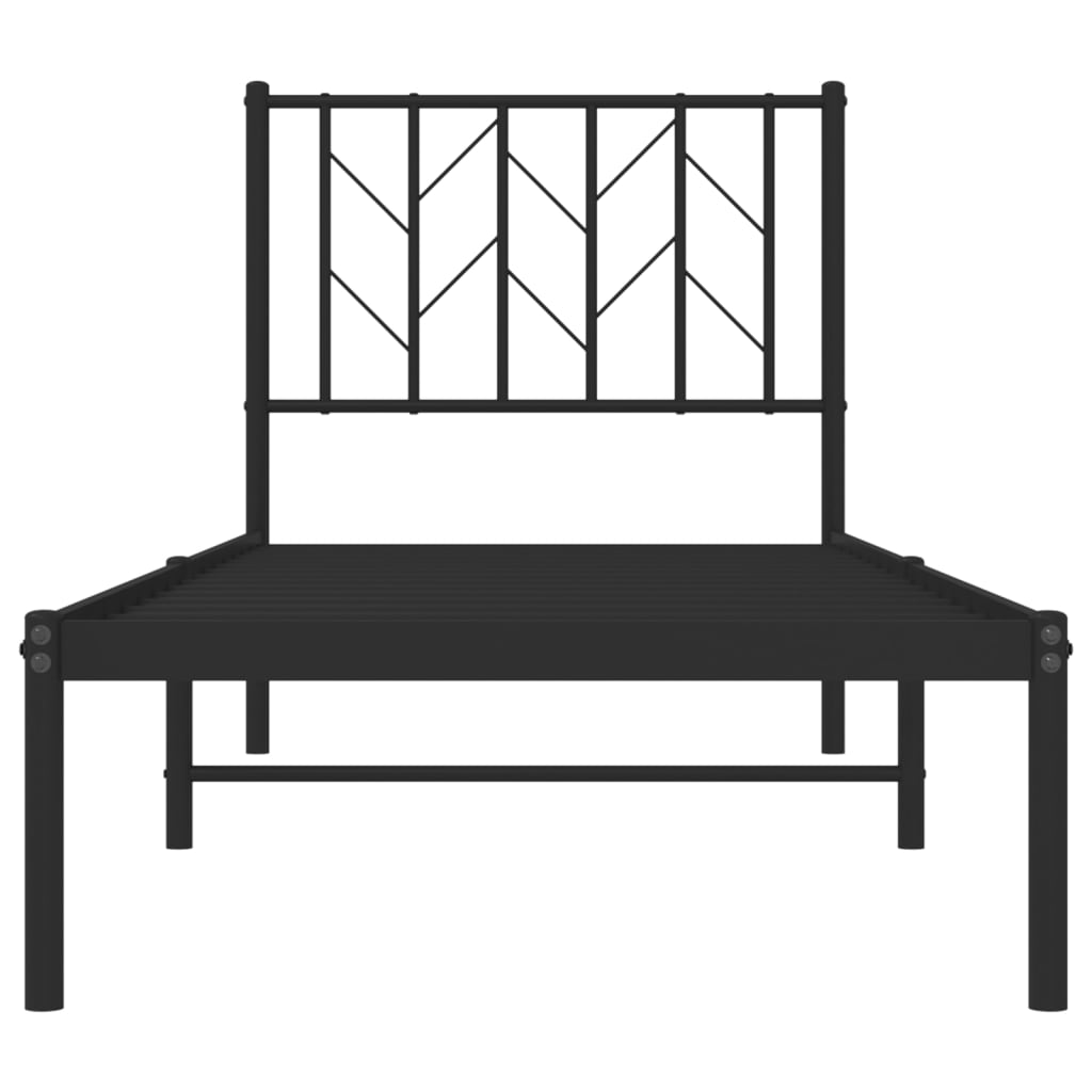 vidaXL Metalowa rama łóżka z wezgłowiem, czarna, 75x190 cm