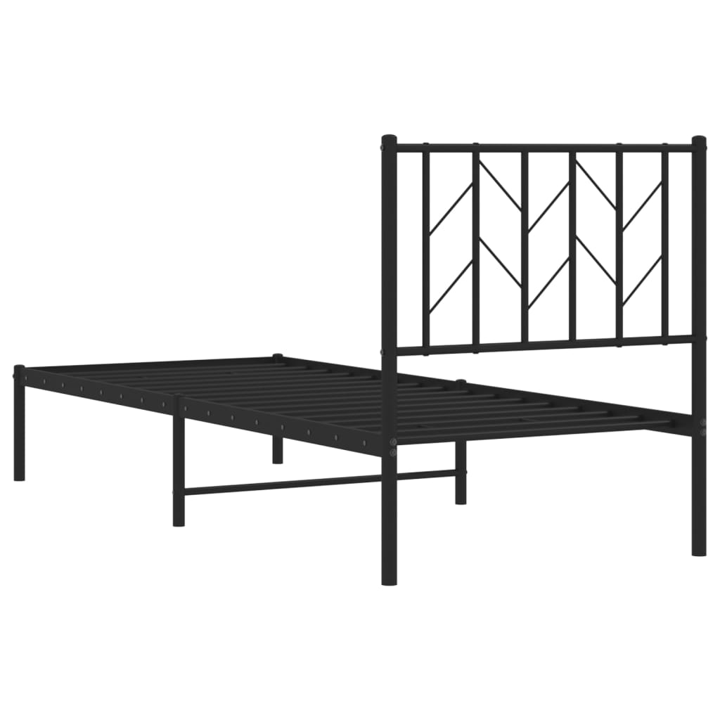 vidaXL Metalowa rama łóżka z wezgłowiem, czarna, 75x190 cm
