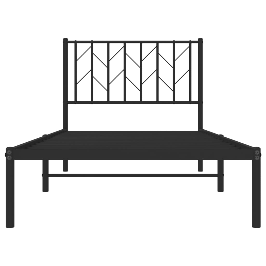 vidaXL Metalowa rama łóżka z wezgłowiem, czarna, 90x190 cm