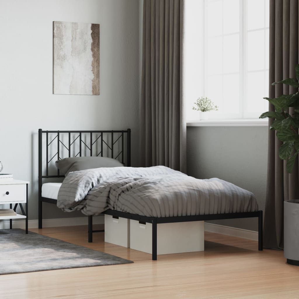 vidaXL Metalowa rama łóżka z wezgłowiem, czarna, 90x190 cm