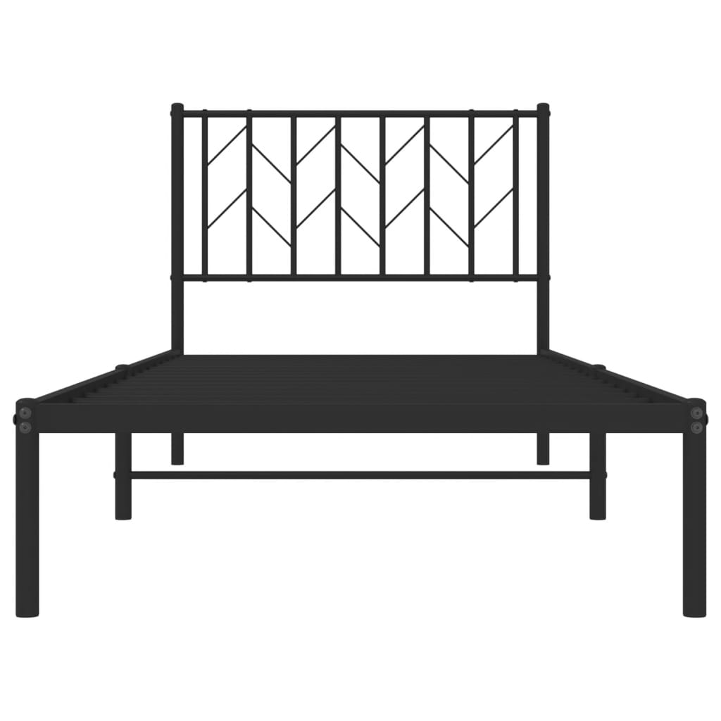 vidaXL Metalowa rama łóżka z wezgłowiem, czarna, 90x200 cm
