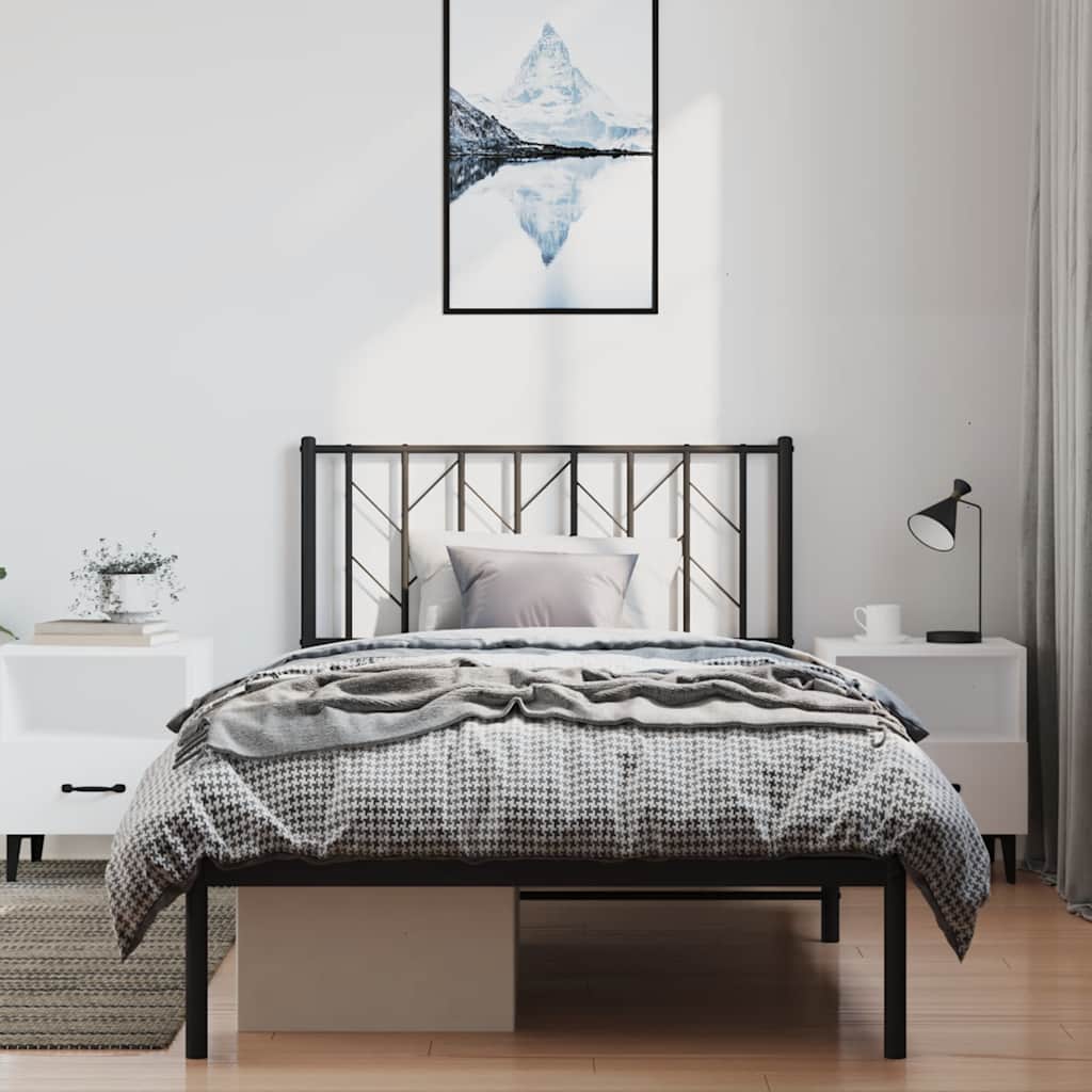vidaXL Metalowa rama łóżka z wezgłowiem, czarna, 100x200 cm