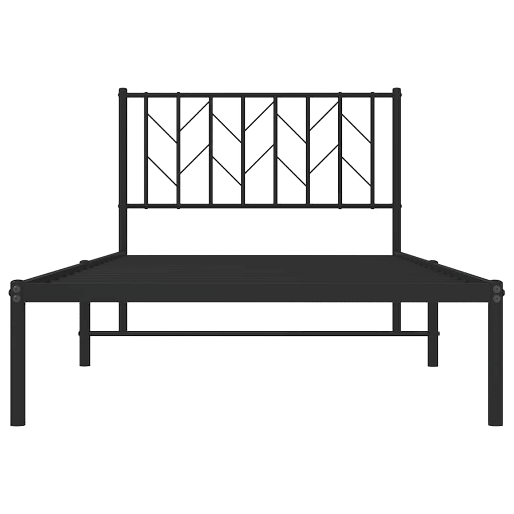 vidaXL Metalowa rama łóżka z wezgłowiem, czarna, 100x200 cm