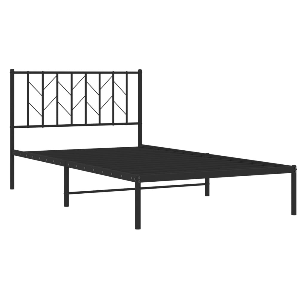 vidaXL Metalowa rama łóżka z wezgłowiem, czarna, 107x203 cm