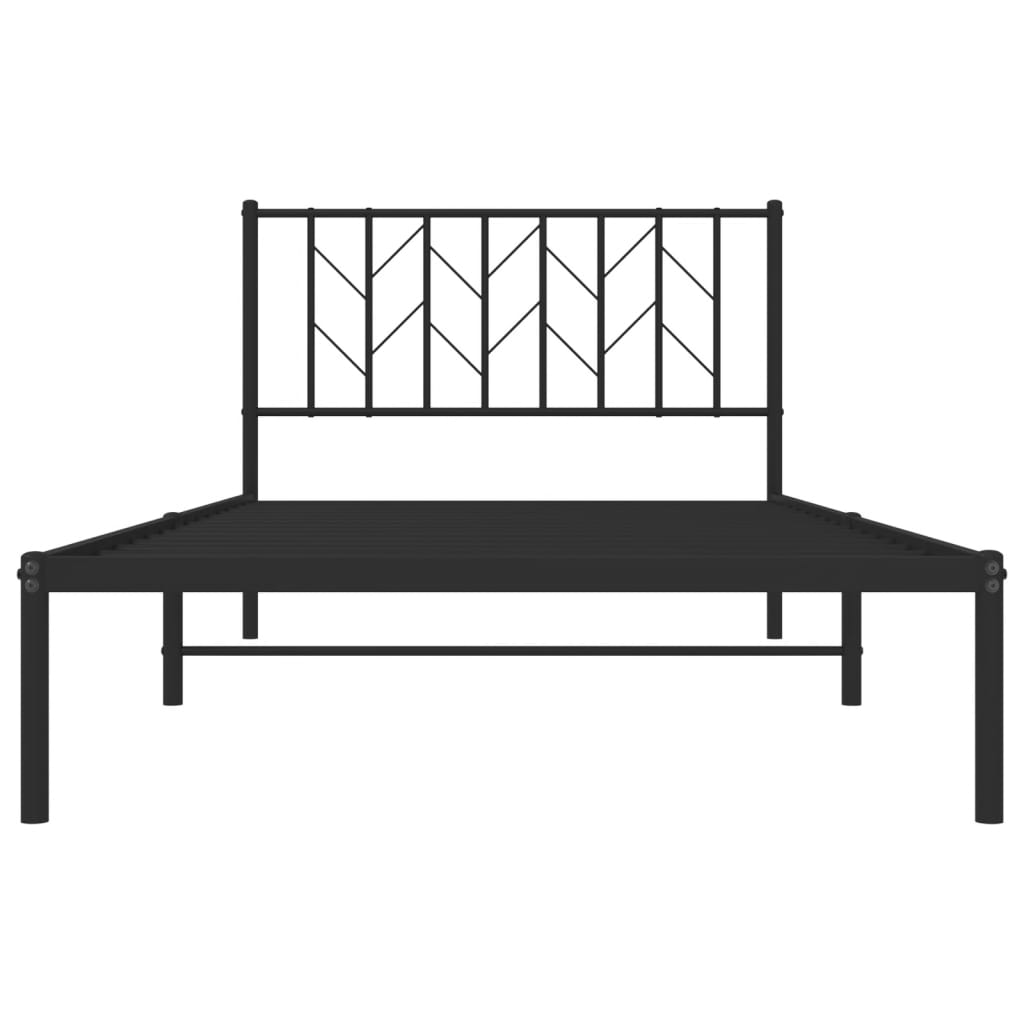 vidaXL Metalowa rama łóżka z wezgłowiem, czarna, 107x203 cm