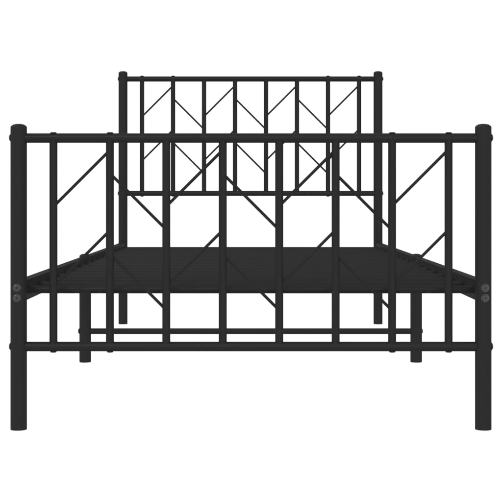 vidaXL Metalowa rama łóżka z wezgłowiem i zanóżkiem, czarna, 90x190 cm