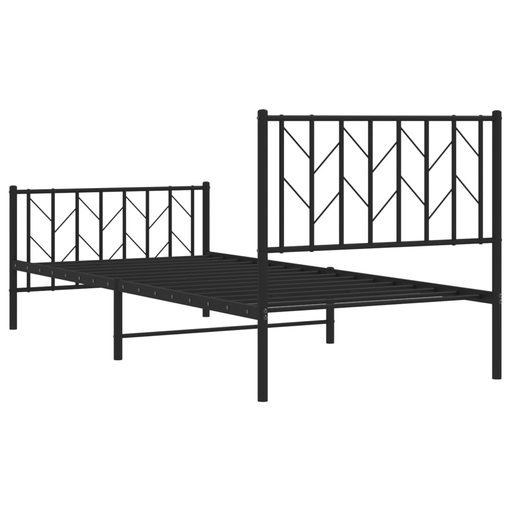 vidaXL Metalowa rama łóżka z wezgłowiem i zanóżkiem, czarna, 90x190 cm