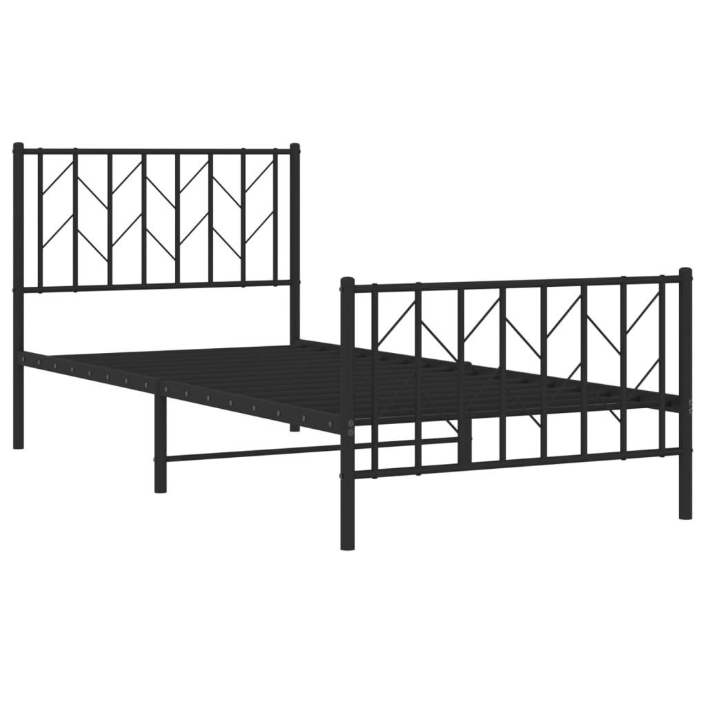 vidaXL Metalowa rama łóżka z wezgłowiem i zanóżkiem, czarna, 90x200 cm