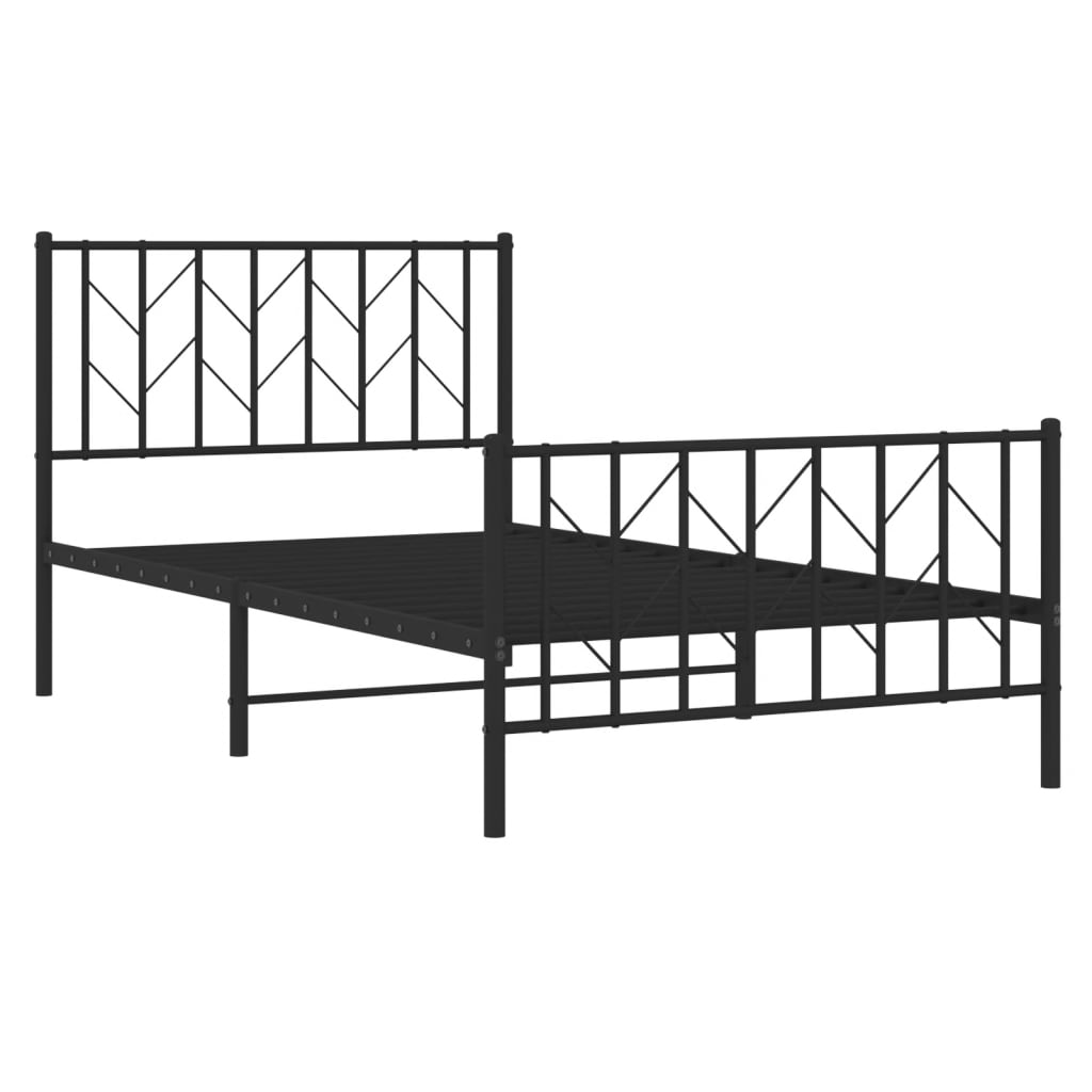 vidaXL Metalowa rama łóżka z wezgłowiem i zanóżkiem, czarna, 100x190cm