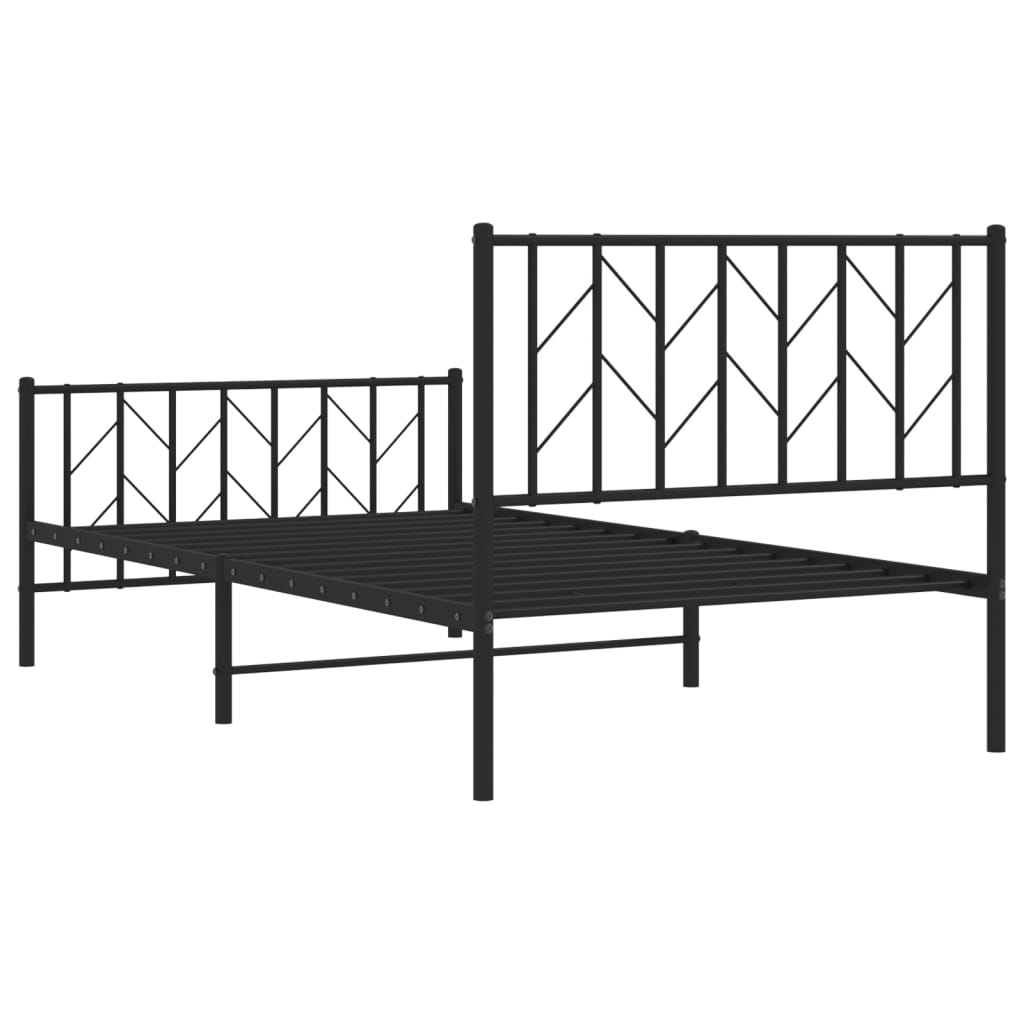 vidaXL Metalowa rama łóżka z wezgłowiem i zanóżkiem, czarna, 100x190cm