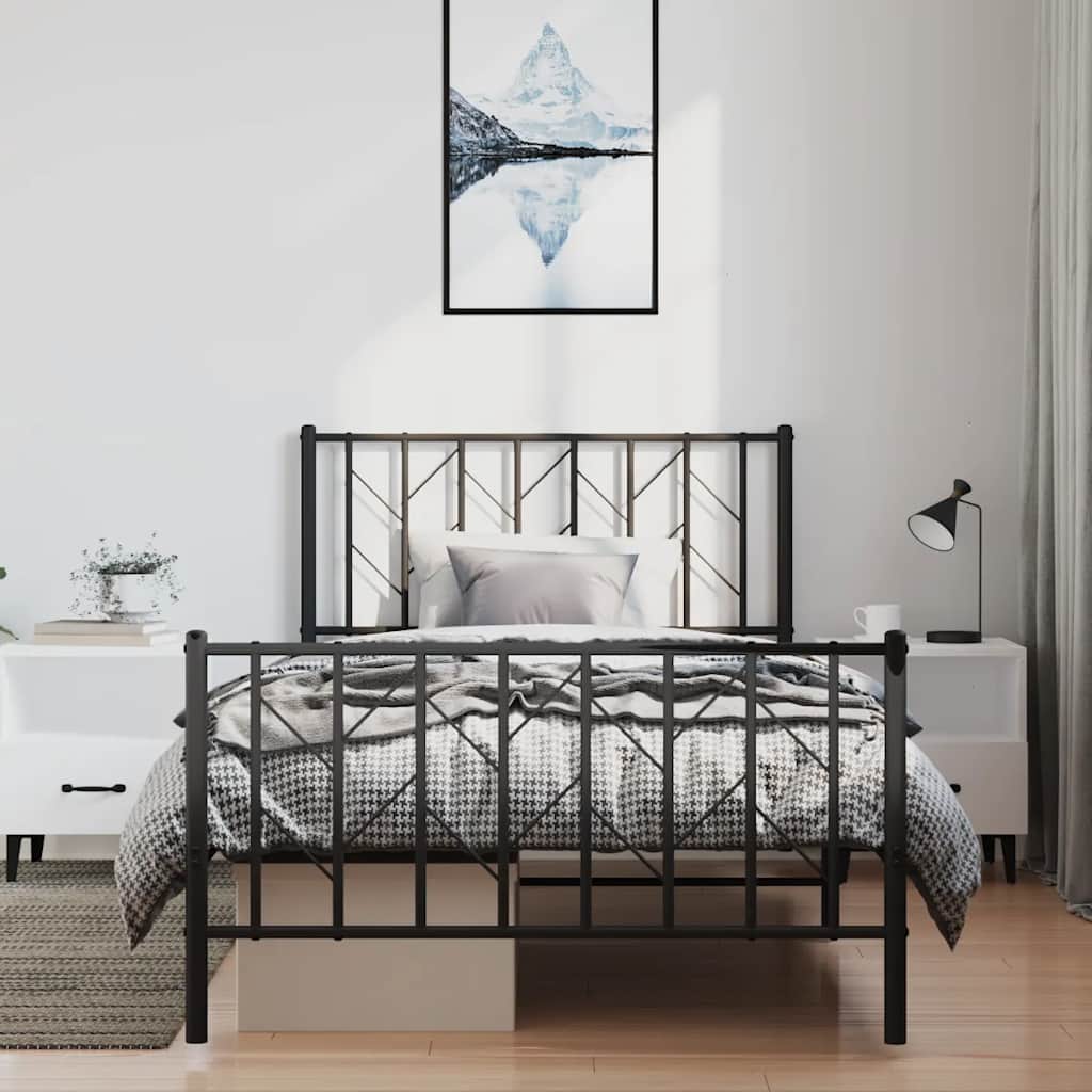 vidaXL Metalowa rama łóżka z wezgłowiem i zanóżkiem, czarna, 100x200cm