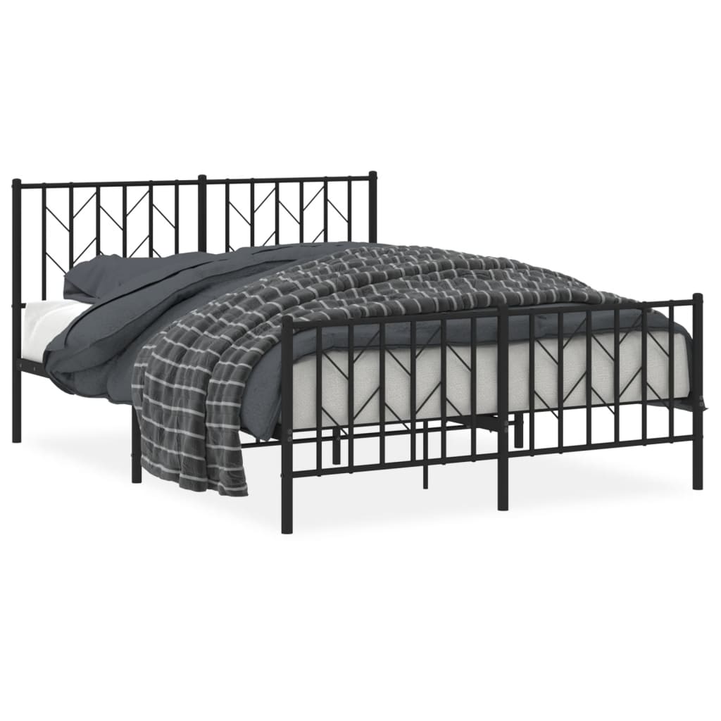 vidaXL Metalowa rama łóżka z wezgłowiem i zanóżkiem, czarna, 135x190cm