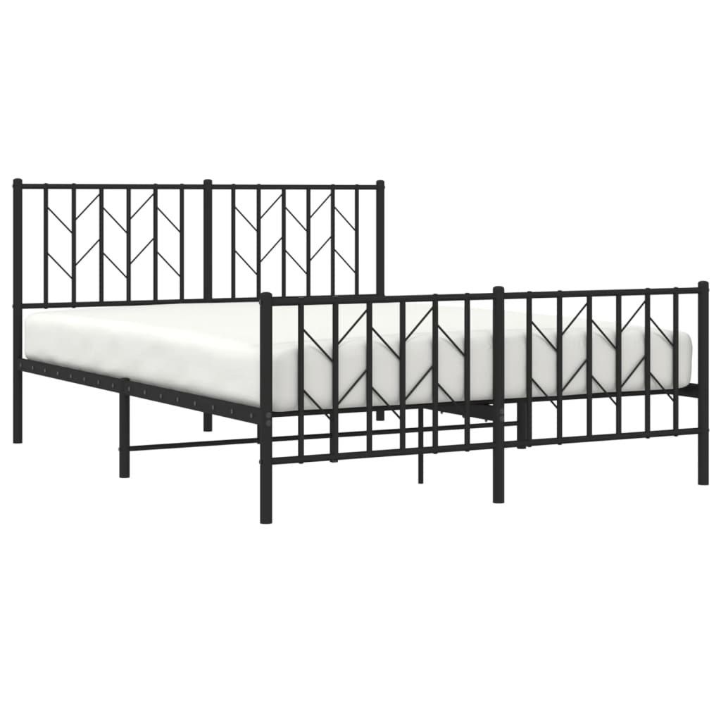 vidaXL Metalowa rama łóżka z wezgłowiem i zanóżkiem, czarna, 135x190cm