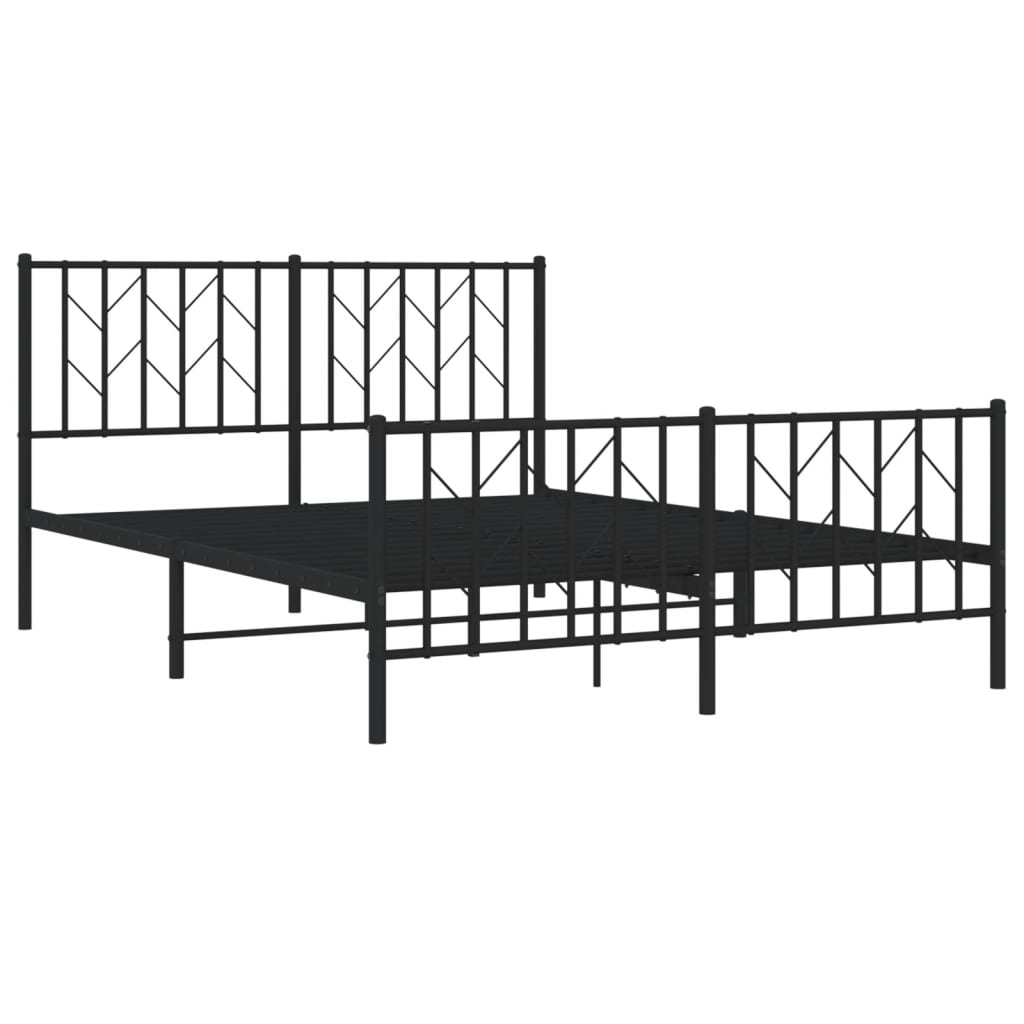 vidaXL Metalowa rama łóżka z wezgłowiem i zanóżkiem, czarna, 135x190cm