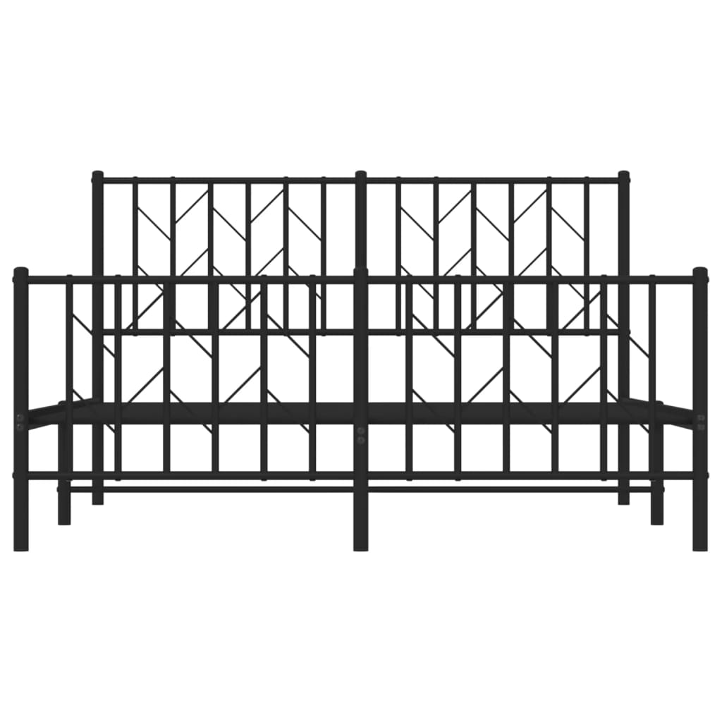 vidaXL Metalowa rama łóżka z wezgłowiem i zanóżkiem, czarna, 135x190cm