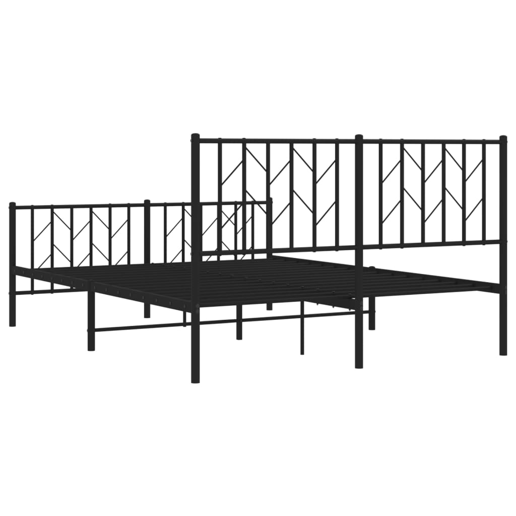 vidaXL Metalowa rama łóżka z wezgłowiem i zanóżkiem, czarna, 135x190cm
