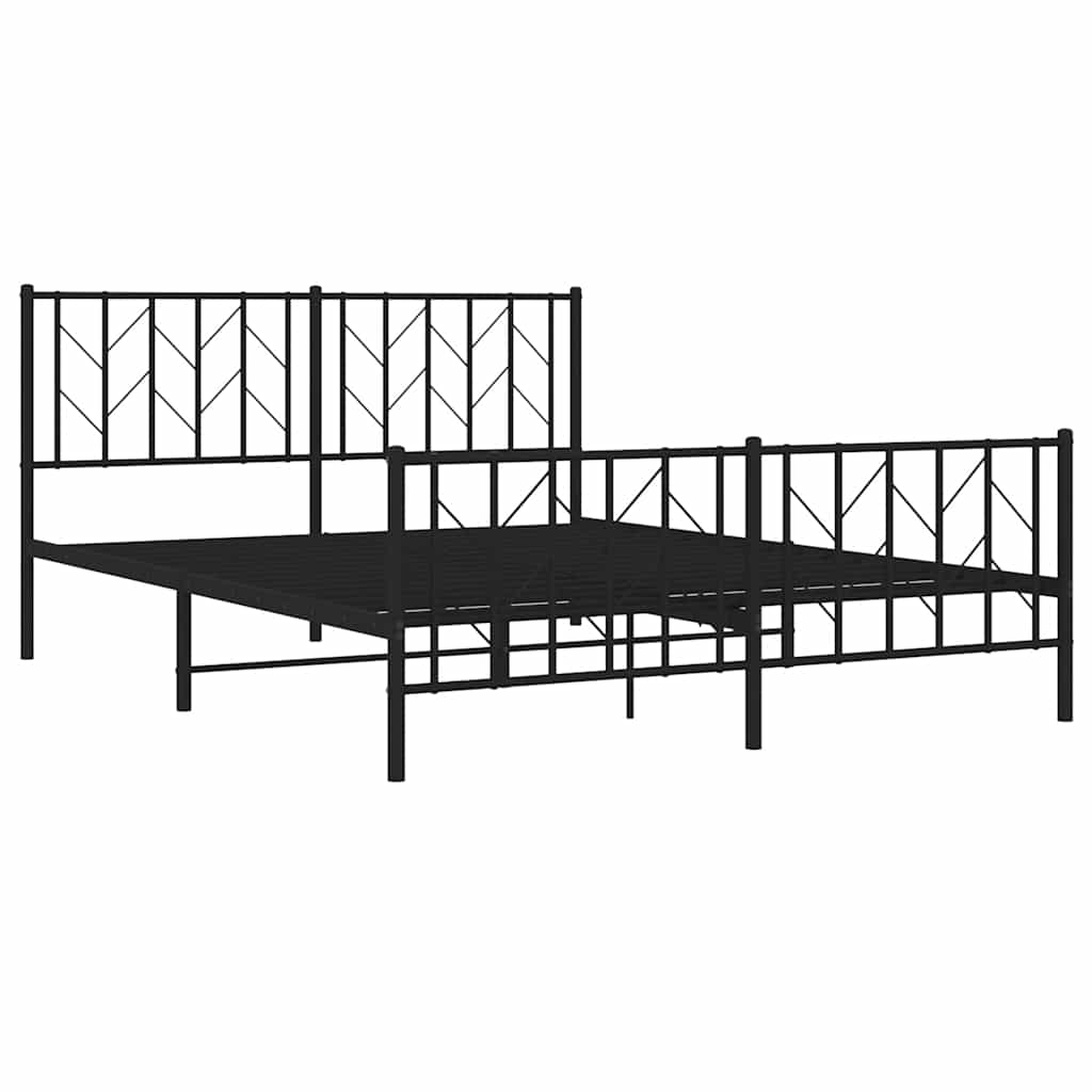 vidaXL Metalowa rama łóżka z wezgłowiem i zanóżkiem, czarna, 150x200cm