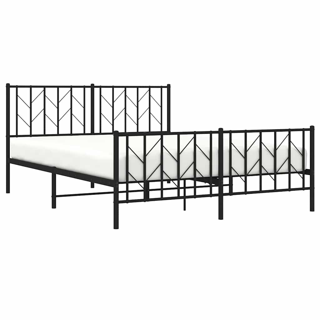 vidaXL Metalowa rama łóżka z wezgłowiem i zanóżkiem, czarna, 150x200cm