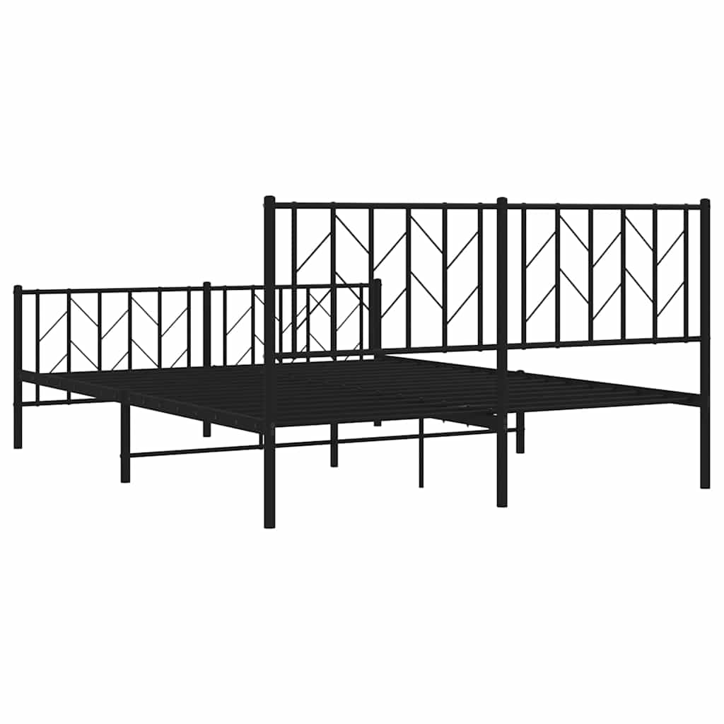 vidaXL Metalowa rama łóżka z wezgłowiem i zanóżkiem, czarna, 150x200cm