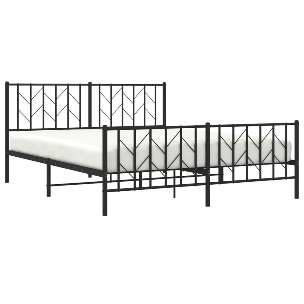 vidaXL Metalowe łóżko z zanóżkiem, bez materaca, czarne, 160x200 cm
