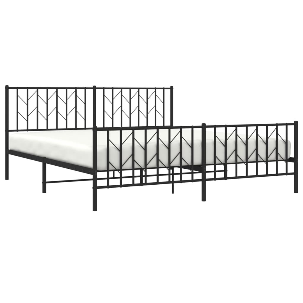 vidaXL Metalowa rama łóżka z wezgłowiem i zanóżkiem, czarna, 183x213cm