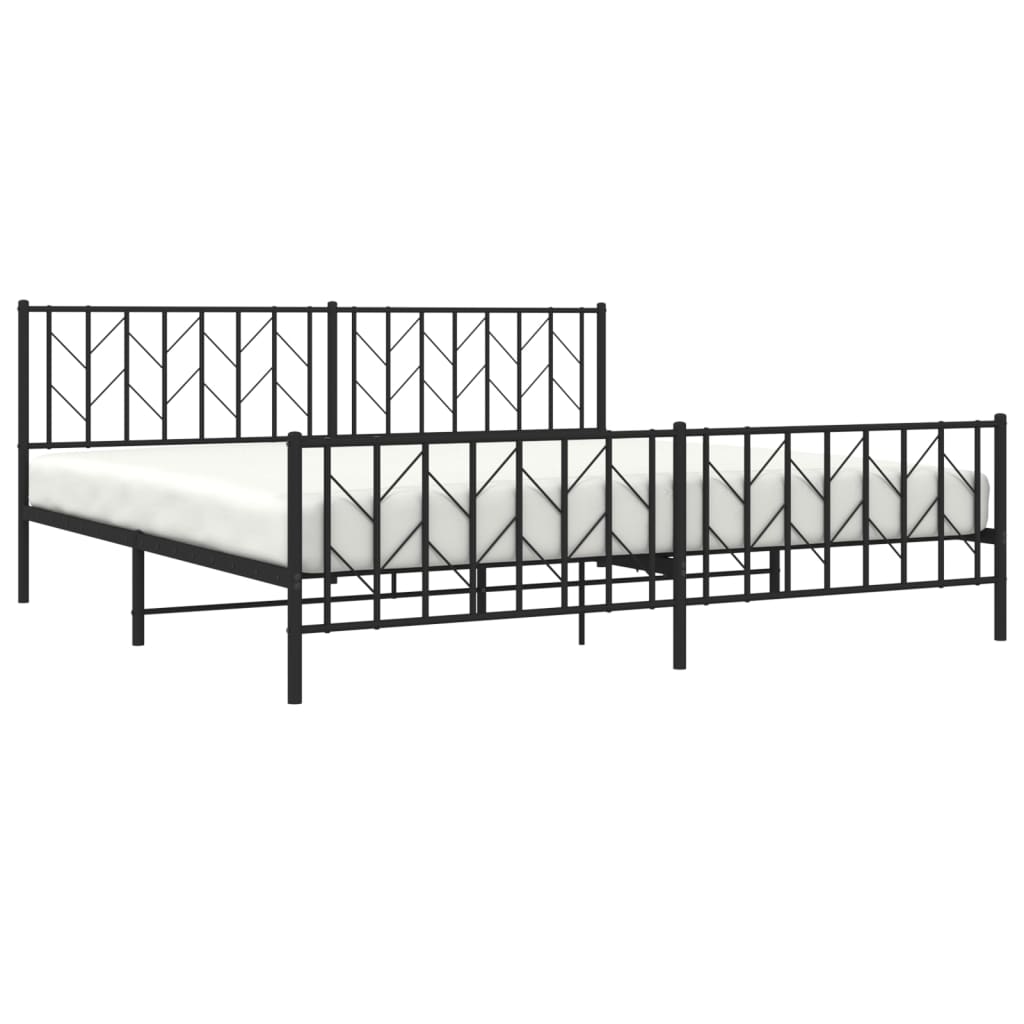 vidaXL Metalowa rama łóżka z wezgłowiem i zanóżkiem, czarna, 200x200cm
