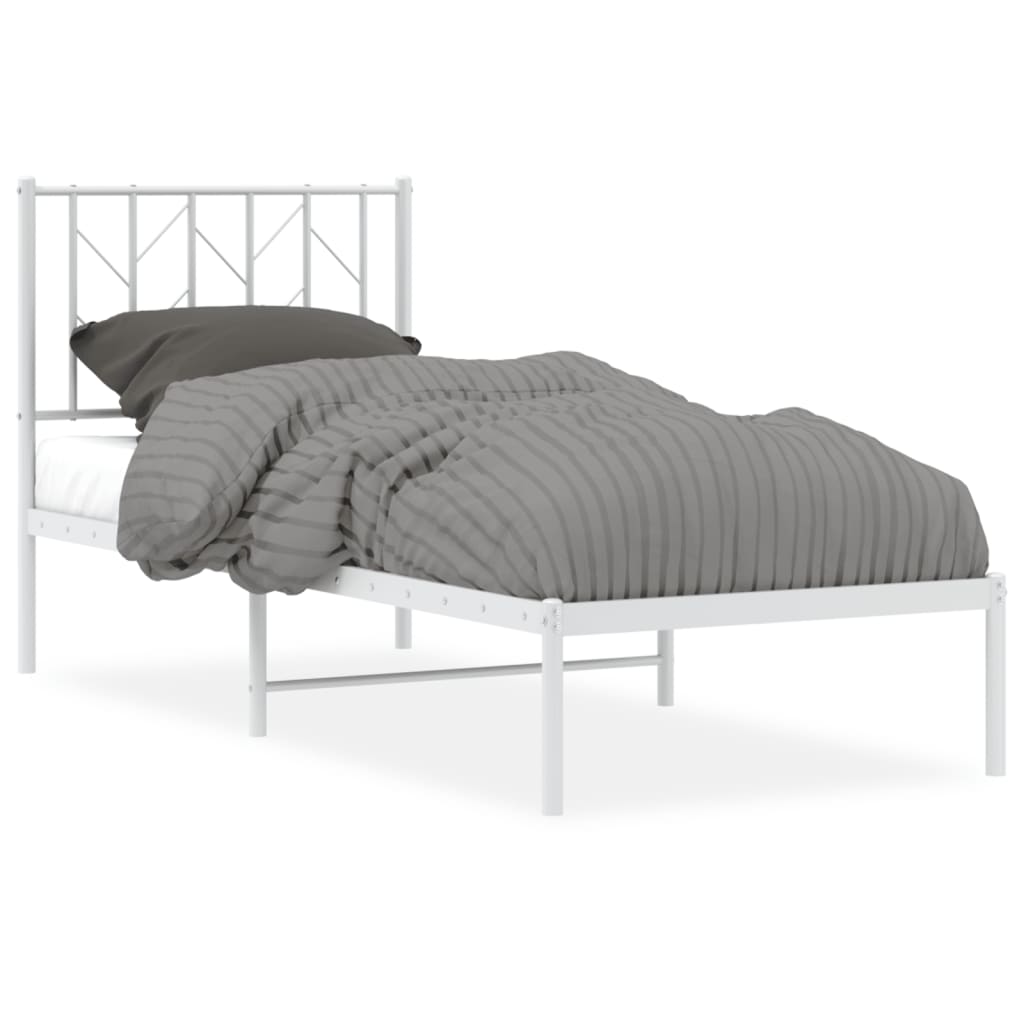 vidaXL Metalowe łóżko z wezgłowiem, bez materaca, białe, 75x190 cm
