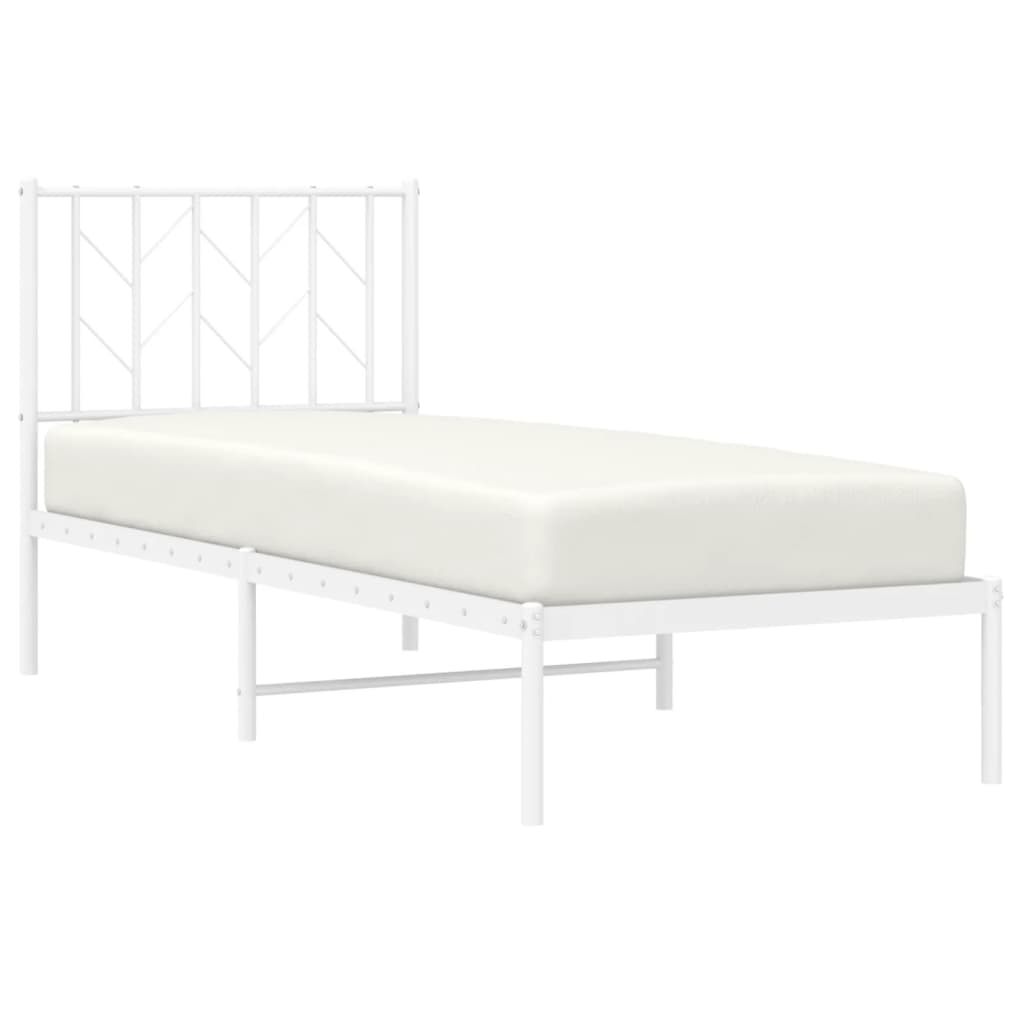 vidaXL Metalowe łóżko z wezgłowiem, bez materaca, białe, 75x190 cm
