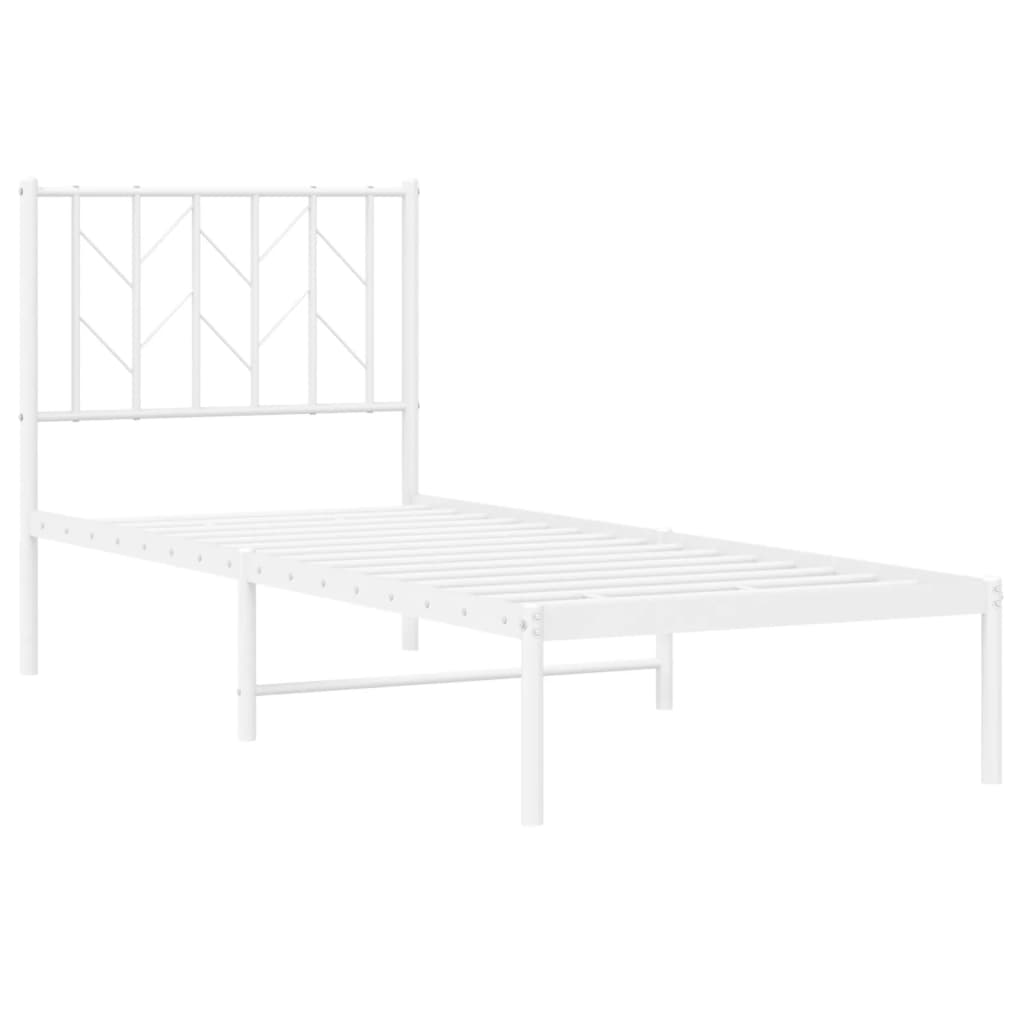 vidaXL Metalowe łóżko z wezgłowiem, bez materaca, białe, 75x190 cm