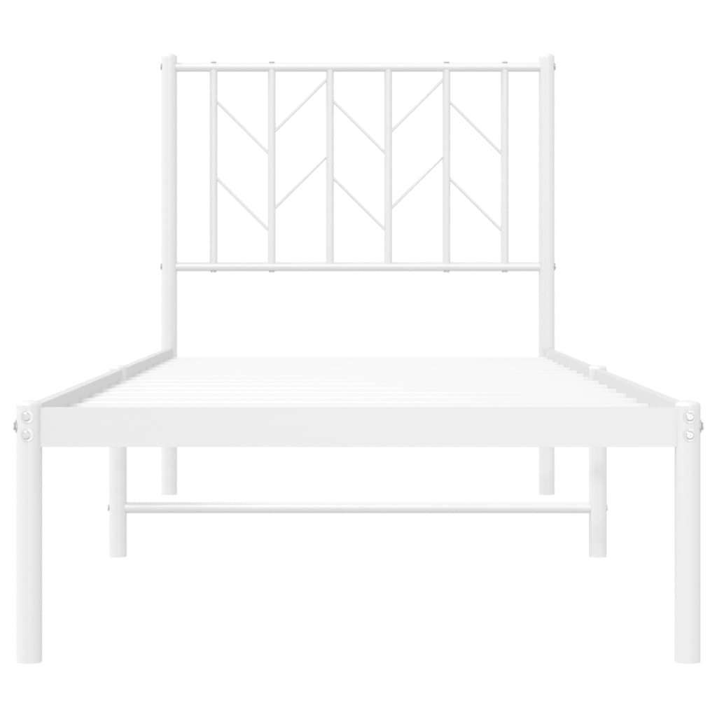 vidaXL Metalowe łóżko z wezgłowiem, bez materaca, białe, 75x190 cm