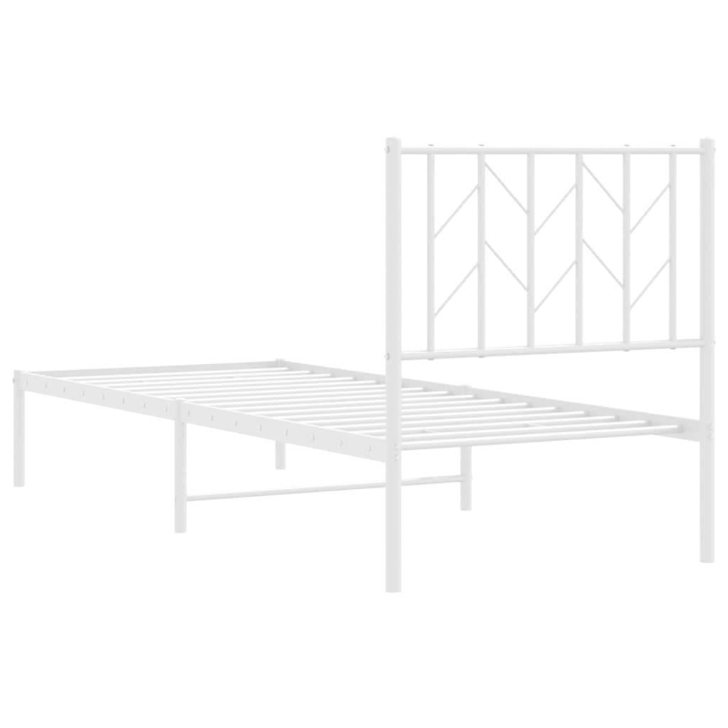 vidaXL Metalowe łóżko z wezgłowiem, bez materaca, białe, 75x190 cm