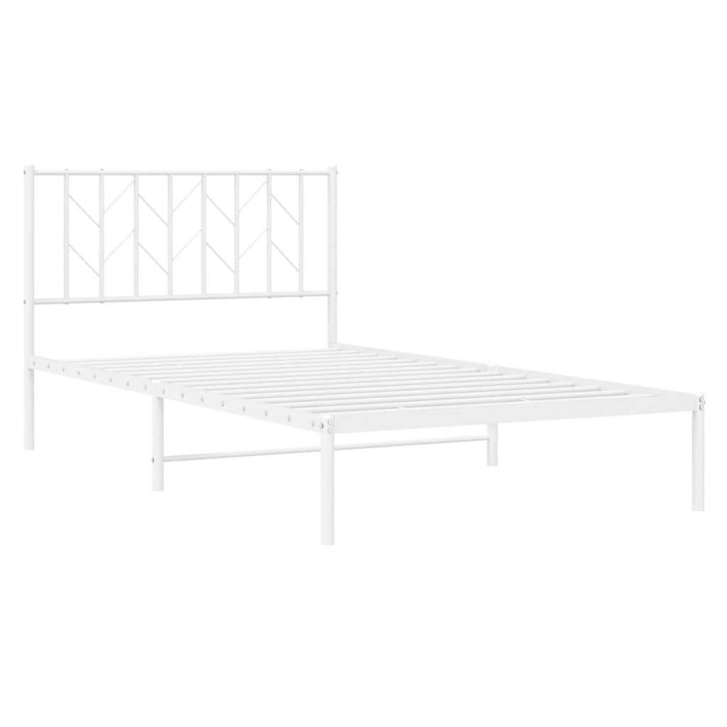 vidaXL Metalowa rama łóżka z wezgłowiem, biała, 107x203 cm
