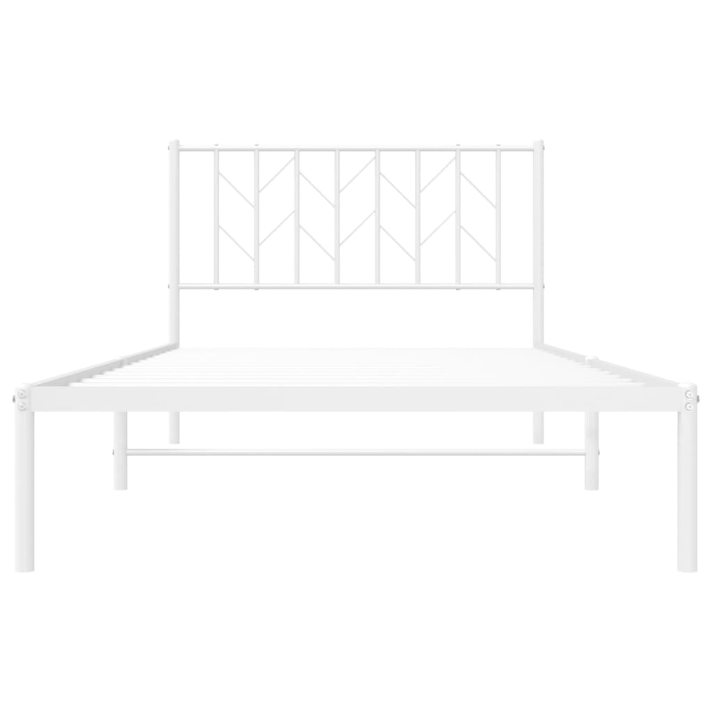 vidaXL Metalowa rama łóżka z wezgłowiem, biała, 107x203 cm