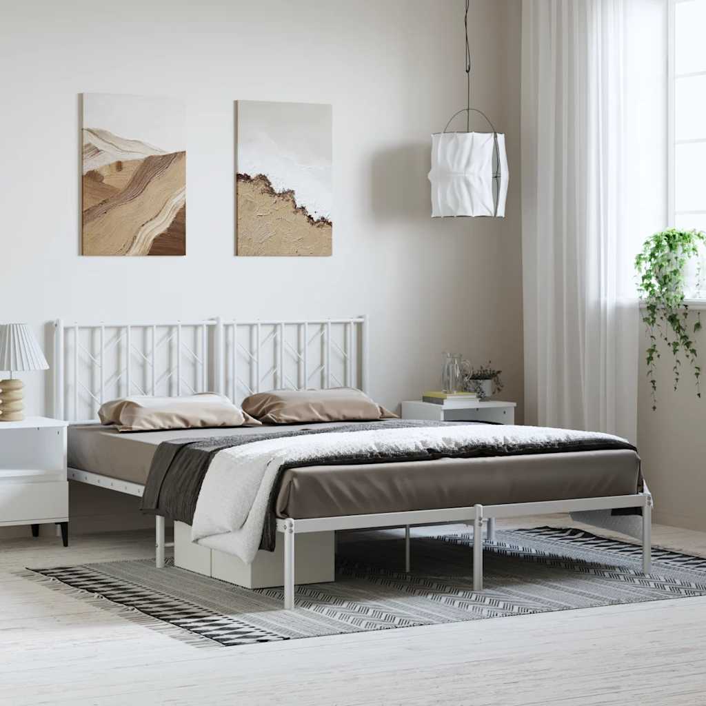 vidaXL Metalowa rama łóżka z wezgłowiem, biała, 150x200 cm