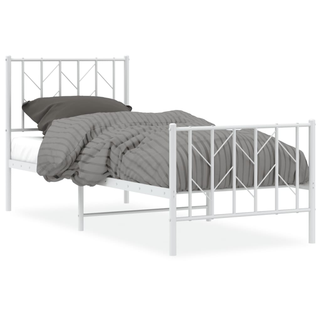 vidaXL Metalowa rama łóżka z wezgłowiem i zanóżkiem, biała, 75x190 cm