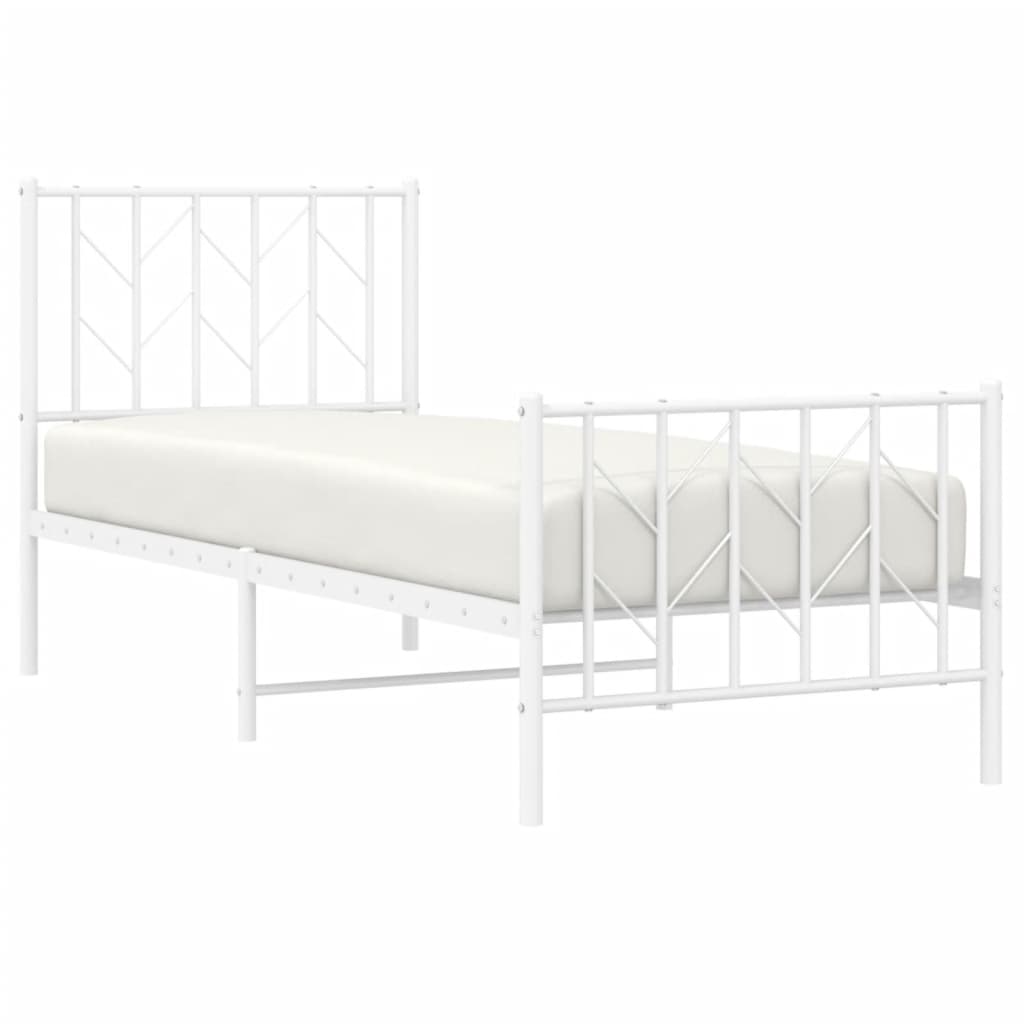 vidaXL Metalowa rama łóżka z wezgłowiem i zanóżkiem, biała, 75x190 cm