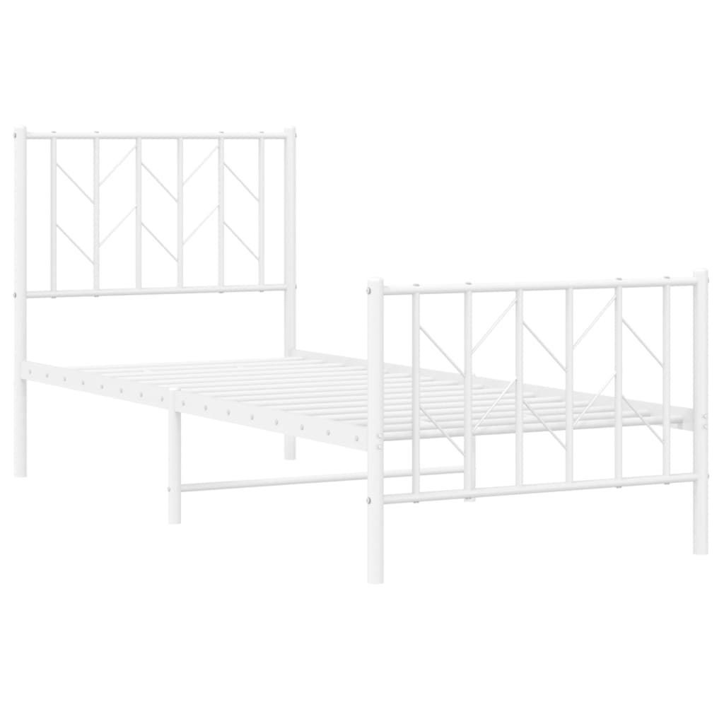 vidaXL Metalowa rama łóżka z wezgłowiem i zanóżkiem, biała, 75x190 cm