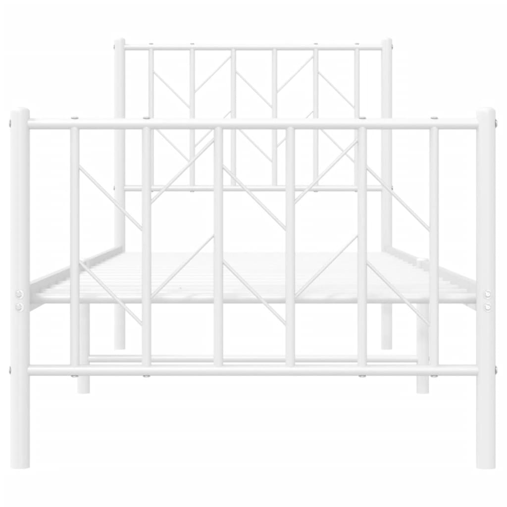 vidaXL Metalowa rama łóżka z wezgłowiem i zanóżkiem, biała, 75x190 cm