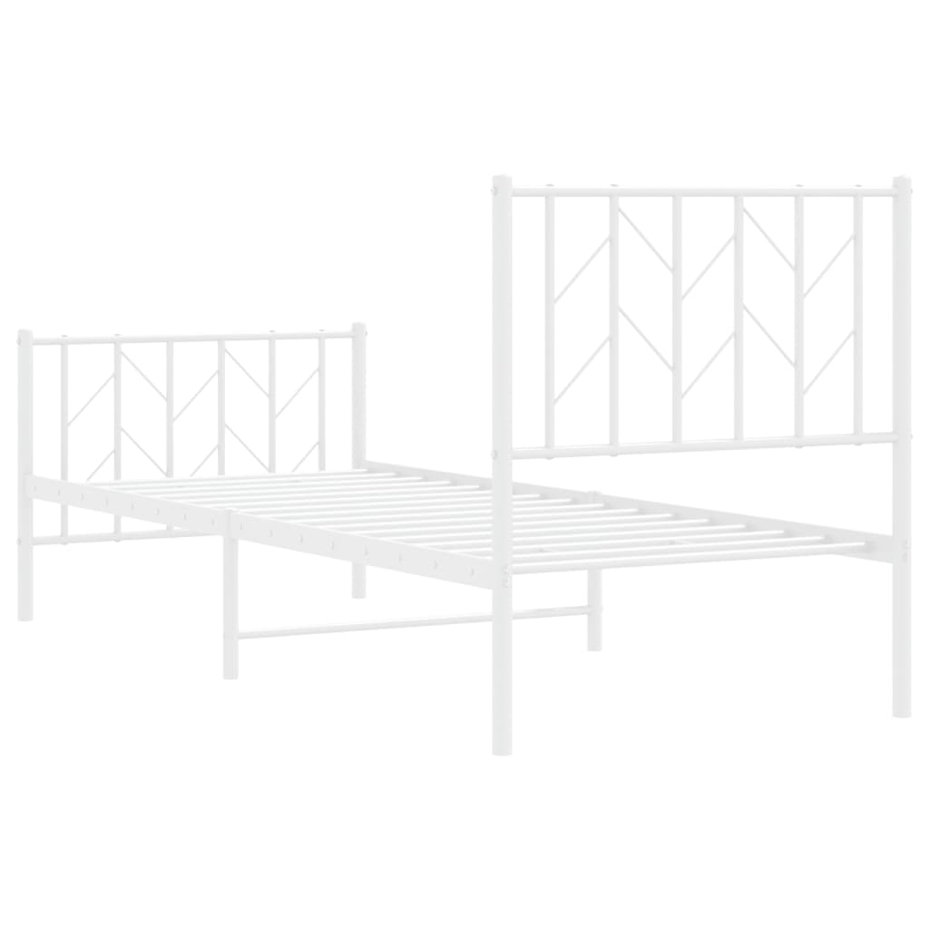 vidaXL Metalowa rama łóżka z wezgłowiem i zanóżkiem, biała, 75x190 cm