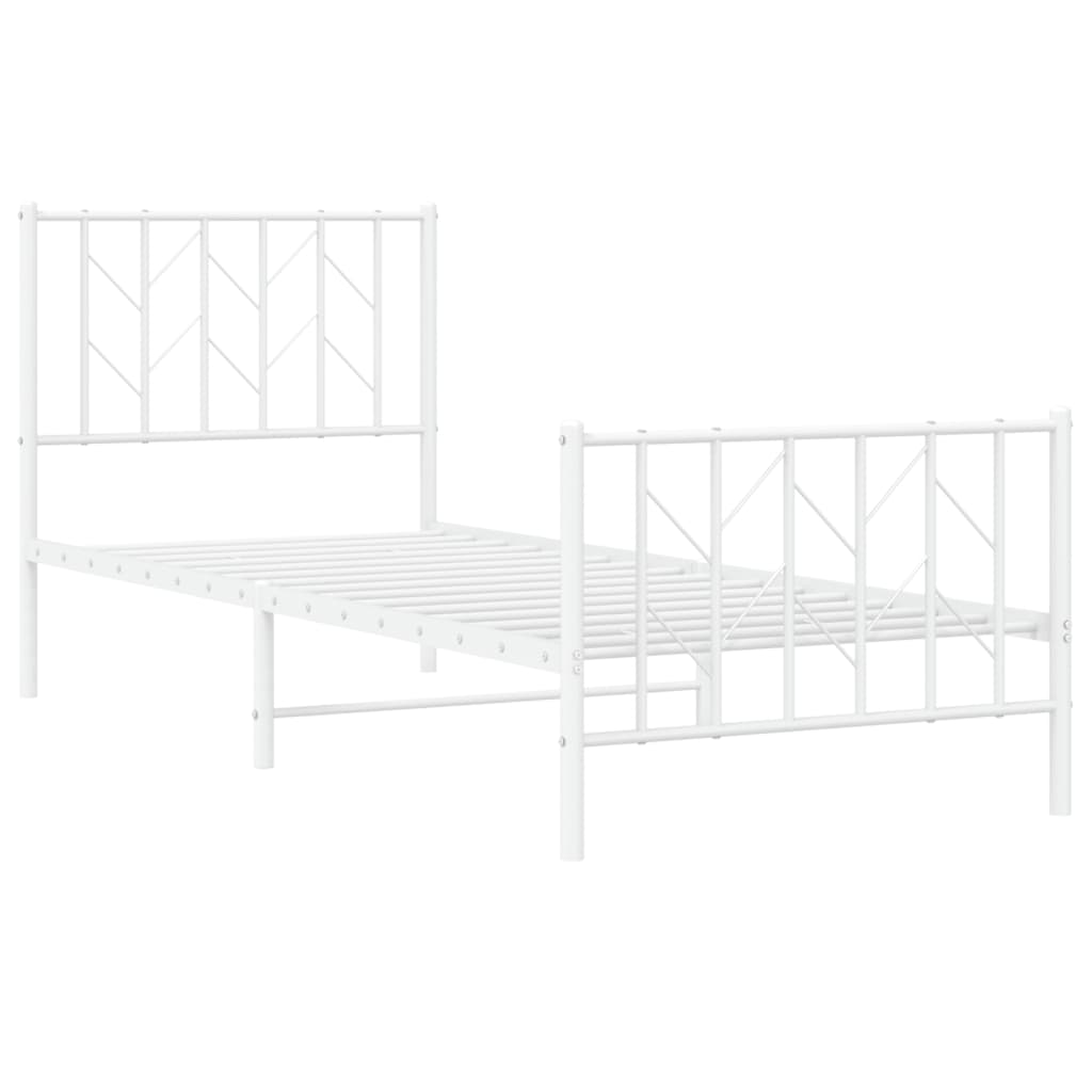 vidaXL Metalowa rama łóżka z wezgłowiem i zanóżkiem, biała, 80x200 cm