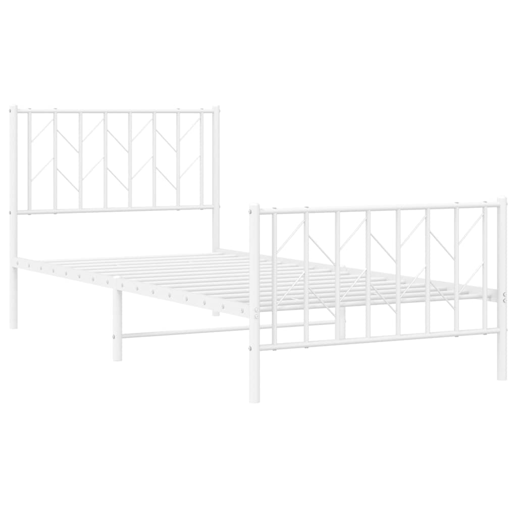 vidaXL Metalowa rama łóżka z wezgłowiem i zanóżkiem, biała, 90x200 cm