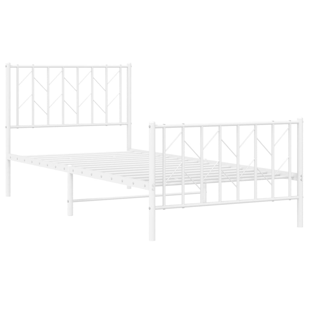vidaXL Metalowa rama łóżka z wezgłowiem i zanóżkiem, biała, 90x200 cm